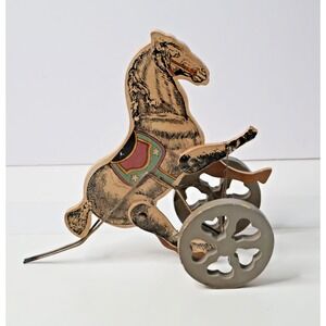 VTG Litho Horse Push Toy Moveable Louis Nichole '84 Taiwan Folk Art Decor SEE**‎